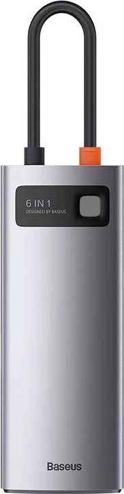 Kasë Baseus Metal Gleam Series CAHUB-CW0G, 6-në-1, USB-C në 3x USB 3.0 + HDMI + USB-C PD + Ethernet RJ45, Gri