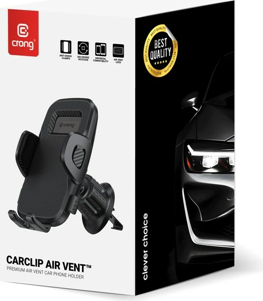 Mbajtës celulari për veturë, CRONG, CRGCH8BLK, kapje në grilë ajri 55-101 mm, rrotullim 360°, i zi