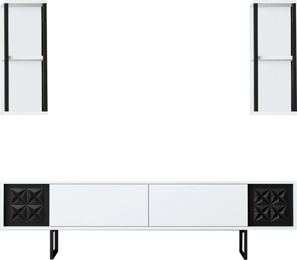 Komodë TV Skye Decor, vijë e zezë, e bardhë, e zezë