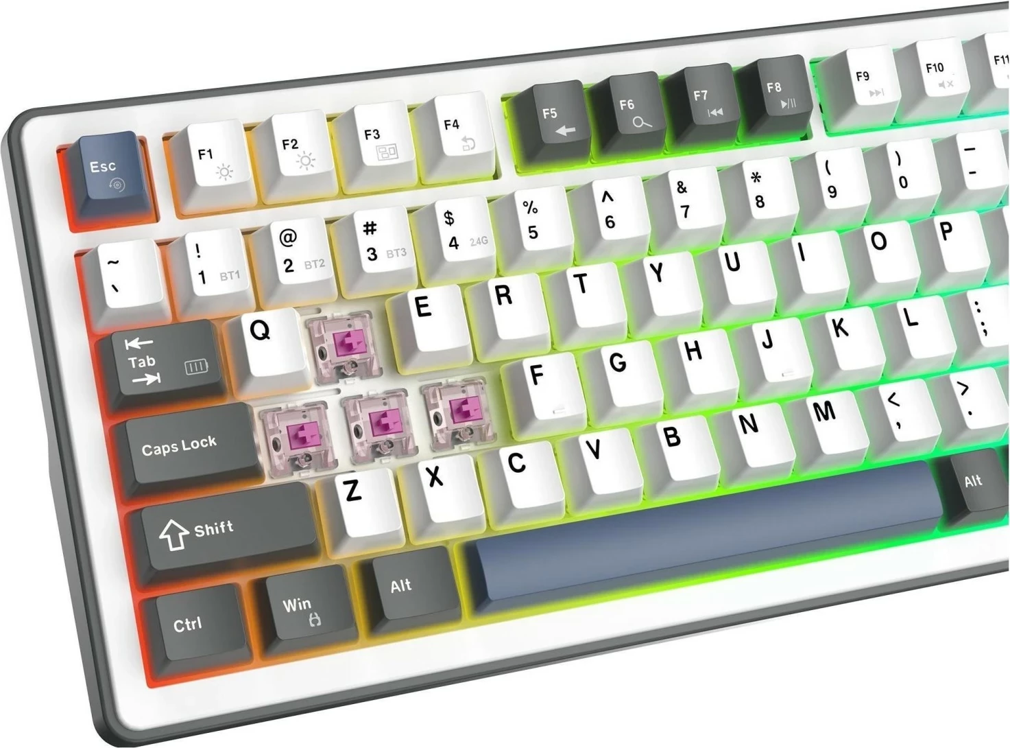 Tastierë gaming White Shark Excalibur, mekanike Hot-Swap KTT Wine Red, RGB, 98%, wireless/USB-C, US ANSI, bardhë-gri
