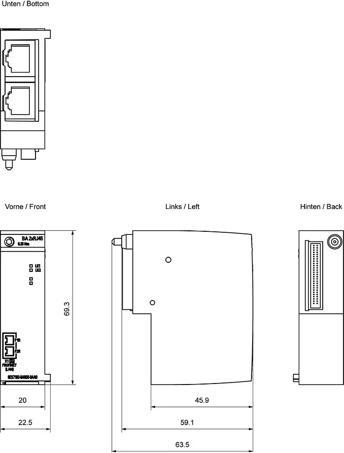 Busadapter Siemens 6ES7193-6AR00-0AA0, BA 2xRJ45, PROFINET ET 200SP
