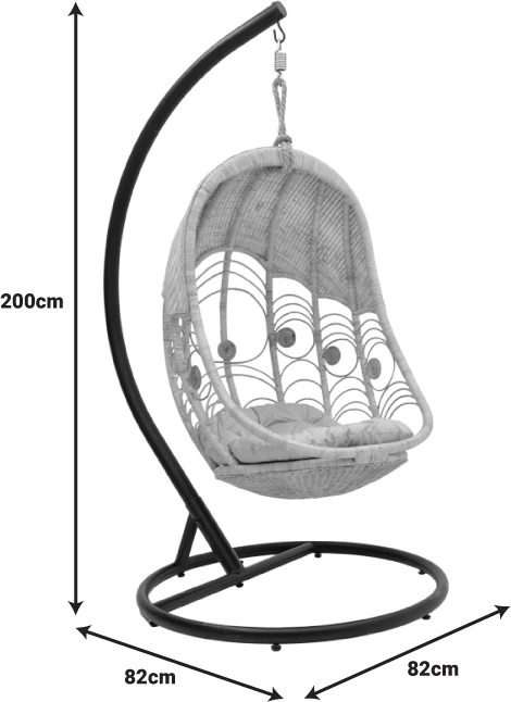 Shkallë lëkundëse Labreone rattan, ngjyrë natyrale-metal i zi-jastëk bezhë, 82x82x200cm