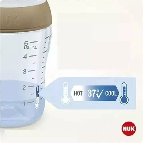 Biberon NUK Perfect Match 10743092 150 ml me biberon silikoni, indikator temperature, anti-kolik, transparent/bezhë, 1 copë