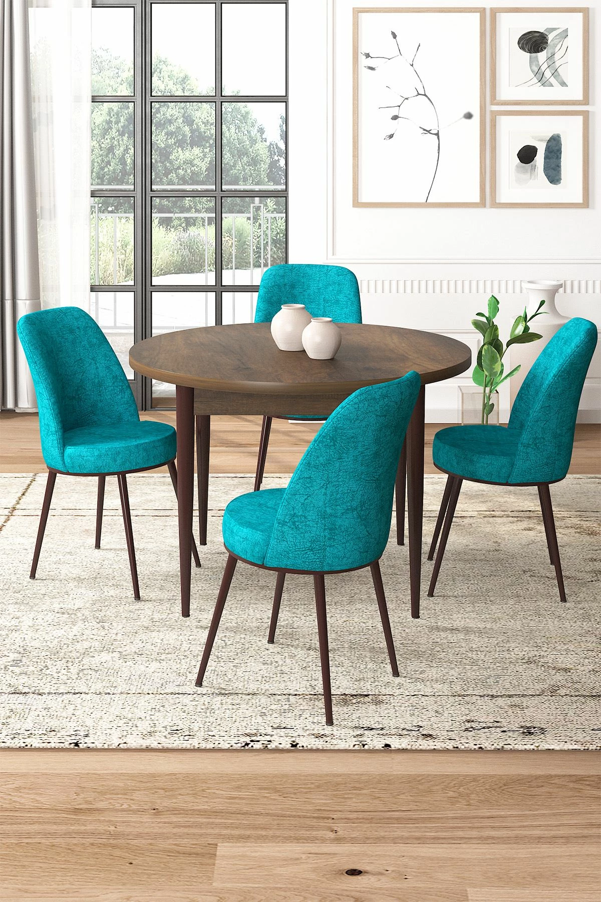 Tavolinë me karrige, 5 copë, Skye Decor, Barok, ngjyrë turquoise