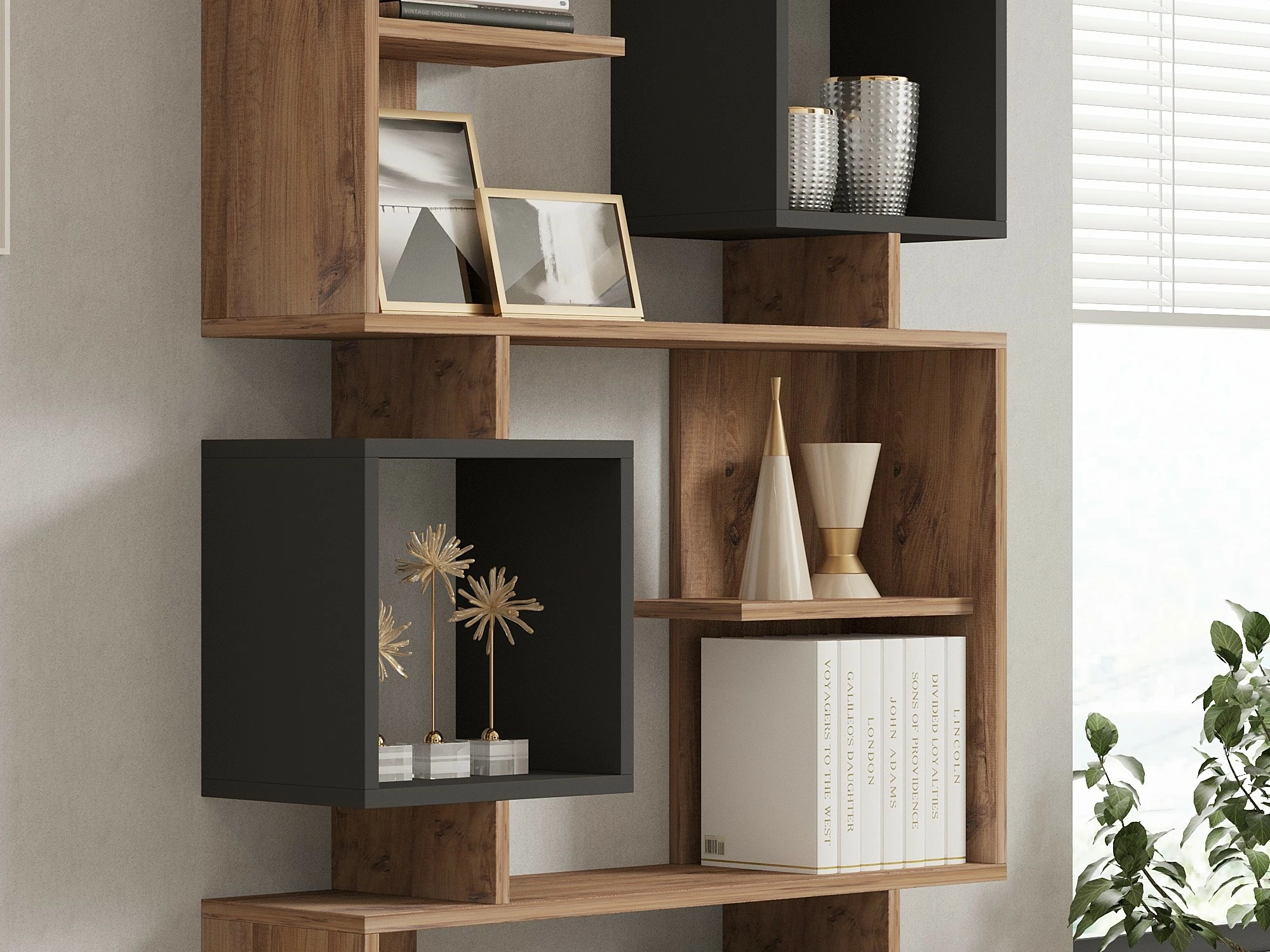 Raft librash Hanah Home, Icardi, ngjyrë pishë Atlantike dhe antracit
