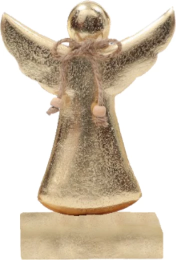 Dekor për Krishtlindje, engjëll, dru mango, alumin i artë, 12x5x18 cm