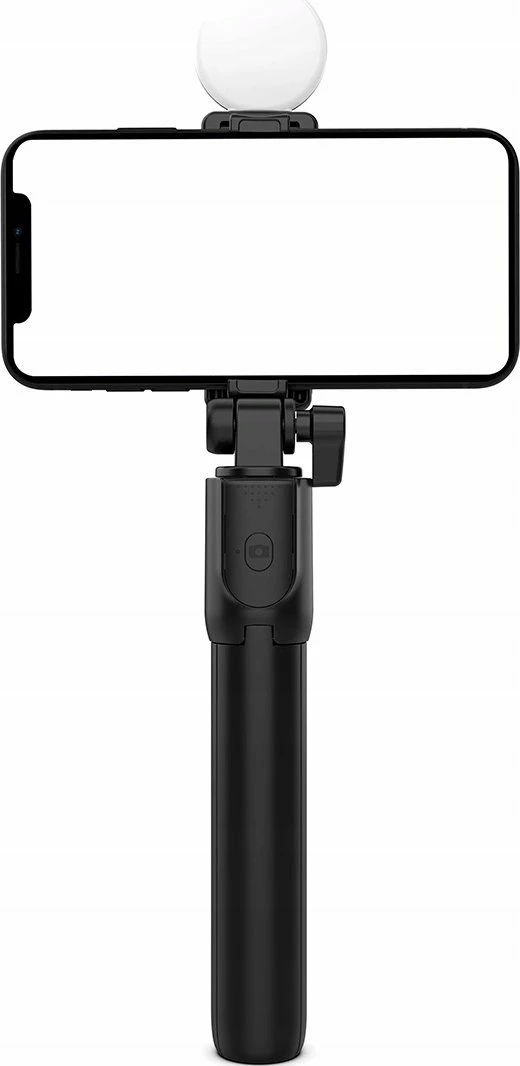 Selfie stick Hurtel WH1YXS teleskopik tripod 103 cm me llambë rrethore LED, mbajtës telefoni dhe Bluetooth remote, i zi