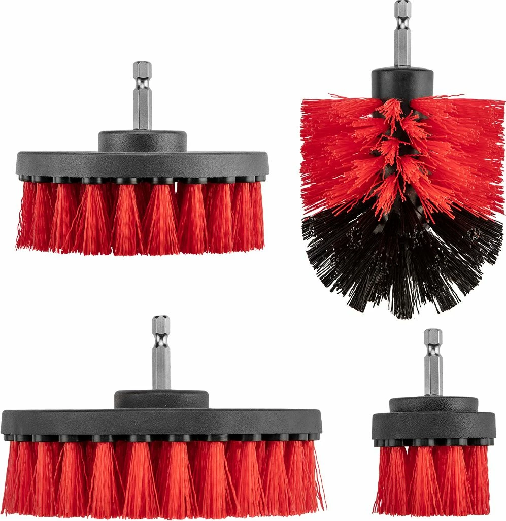 Set furçash pastrimi për drill Verto 62H700, HEX 1/4, 50/90/100/130 mm, 4 copë, kuqe/zi