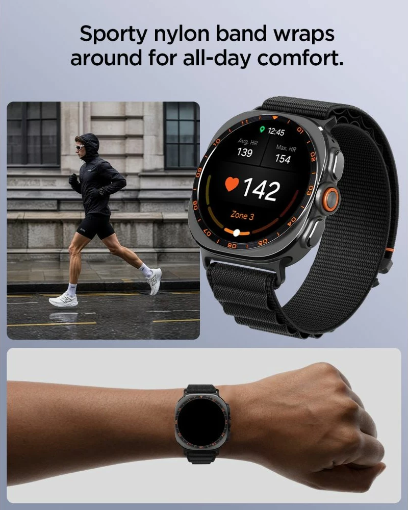 Rrip najloni Spigen WBF1 për Samsung Galaxy Watch Ultra 47mm, 147-215 mm, i zi, 1 copë