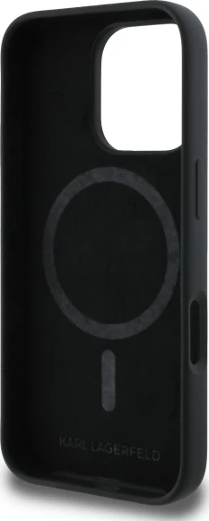 Mbështjellës Karl Lagerfeld Silicone Case Heads Print MagSafe për iPhone 16 Pro Max, Zi