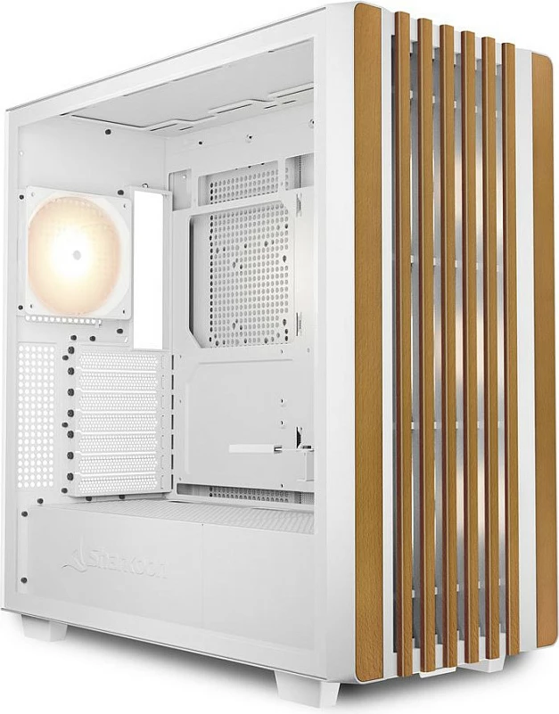 Kasë SHARKOON Rebel C70G RGB, Full Tower ATX, xham i temperuar, 3x120mm fan, White/Wood
