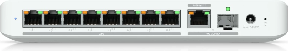 Switch Ubiquiti UniFi Flex 2.5G PoE, 8 porta 2.5G, 1 portë 10G, desktop/mur, i bardhë