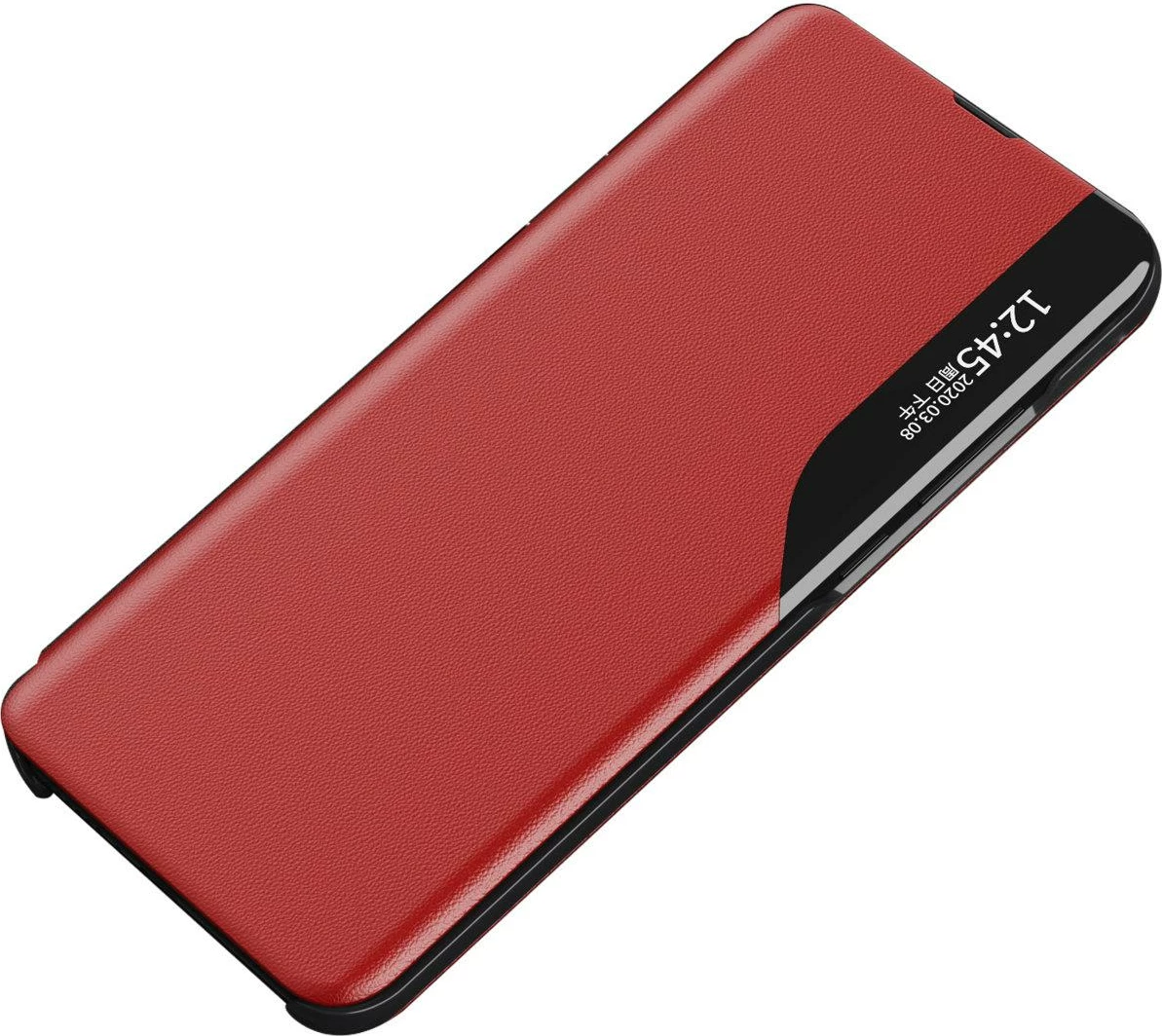 Mbështjellës Hurtel Eco Leather View Case për Samsung Galaxy A73, me kapak dhe mbajtëse, Kuq