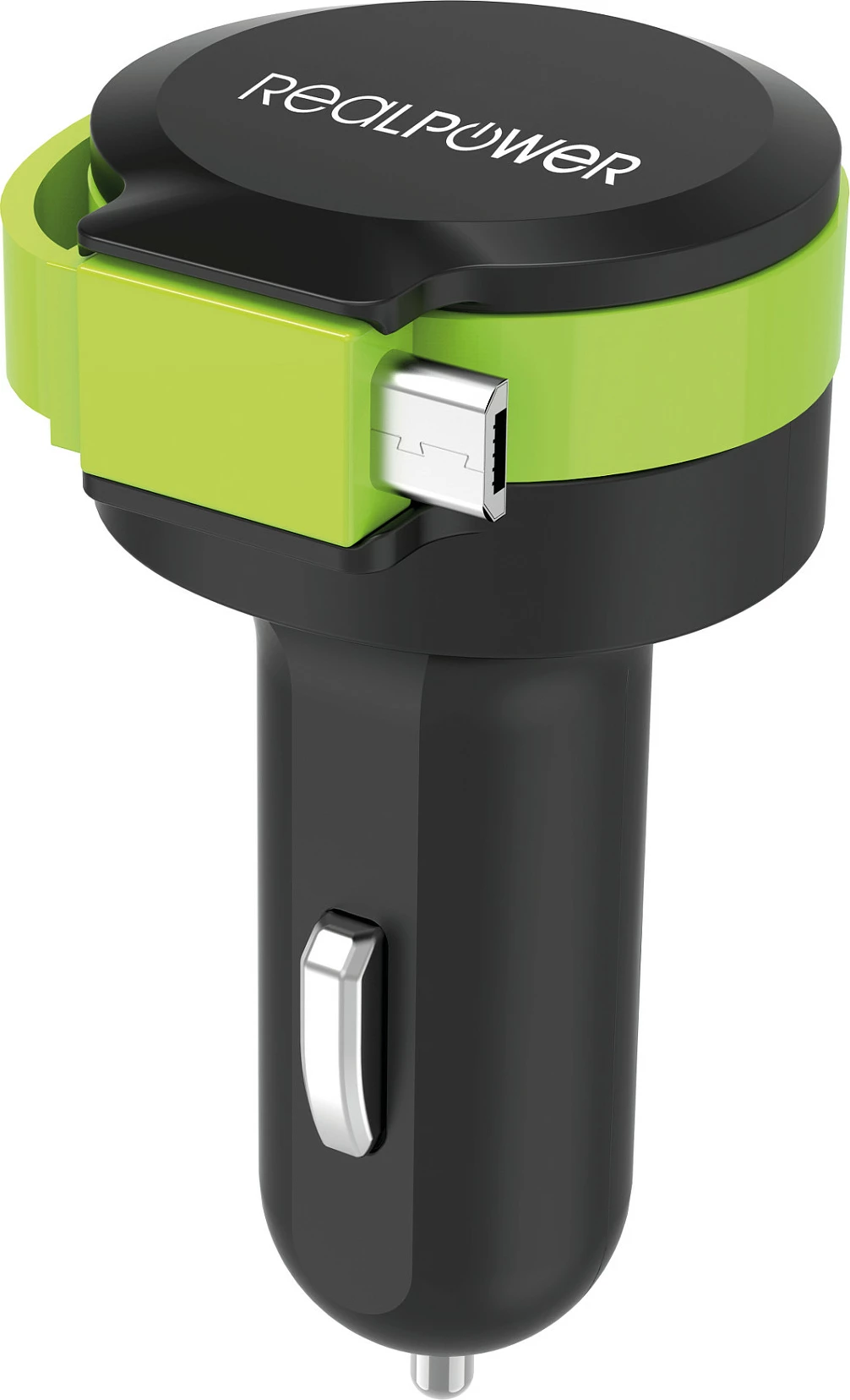 Karikues veture RealPower 257635, micro-USB, 4.8A, 1x USB, 12-24V, zezë/jeshile