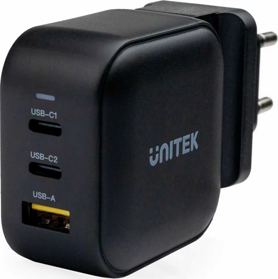 Karikues udhëtimi Unitek P1108ABK 66W 2x USB-C 1x USB-A Quick Charge/PD, i zi, set me adaptorë EU/UK/AUS