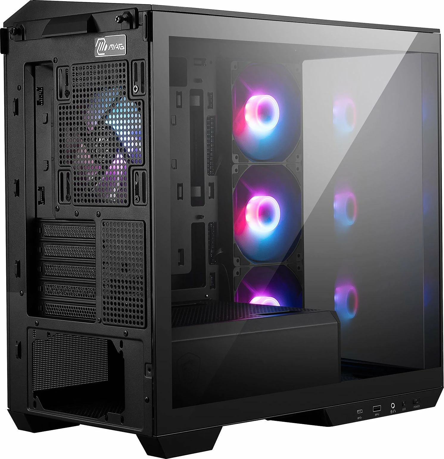 Kasë MSI MAG Pano M100R PZ ARGB, Mini Tower mATX/ITX, USB-C, pa PSU, e zezë