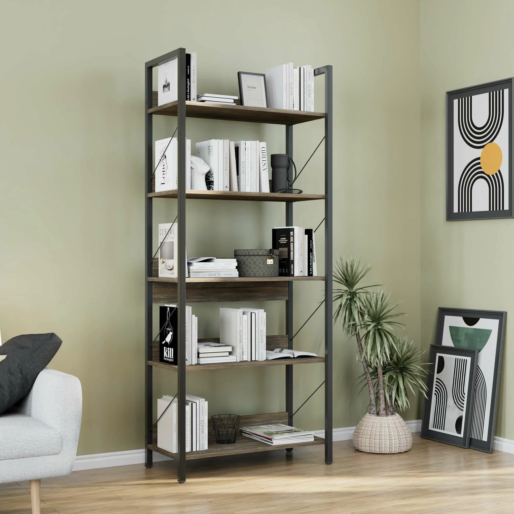 Raft librash Hanah Home, ngjyrë arre, Profile