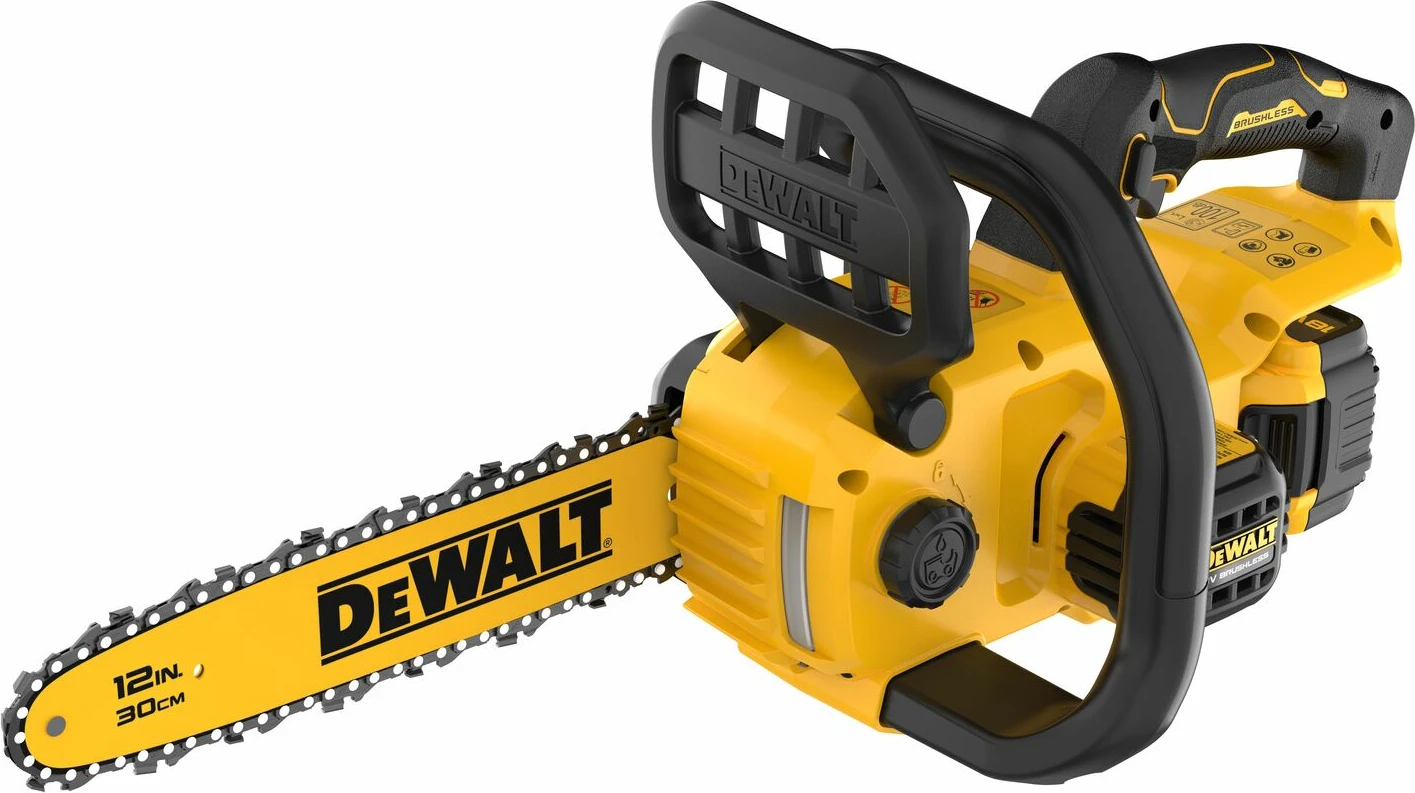 Sharrë me zinxhir akumulatorike DeWalt XR DCMCS565P1 18V, shinë 30 cm, Brushless, 1x5Ah, me karikues, e verdhë/zezë