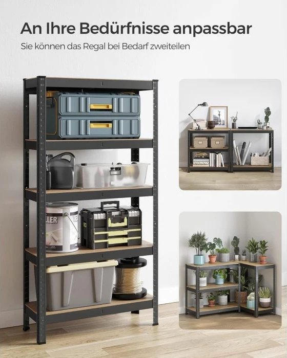 Raft i rëndë SONGMICS GLR030B21 30 x 75 x 150 cm, 5 rafte të rregullueshme, ngarkesë totale 650 kg, i zi