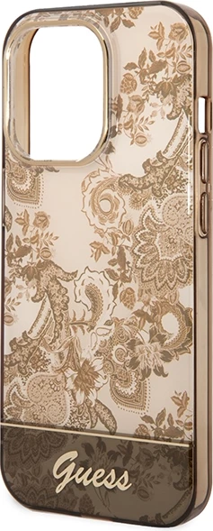 Mbështjellës Guess GUHCP14LHGPLHC për iPhone 14 Pro 6.1", Porcelain Collection, okër