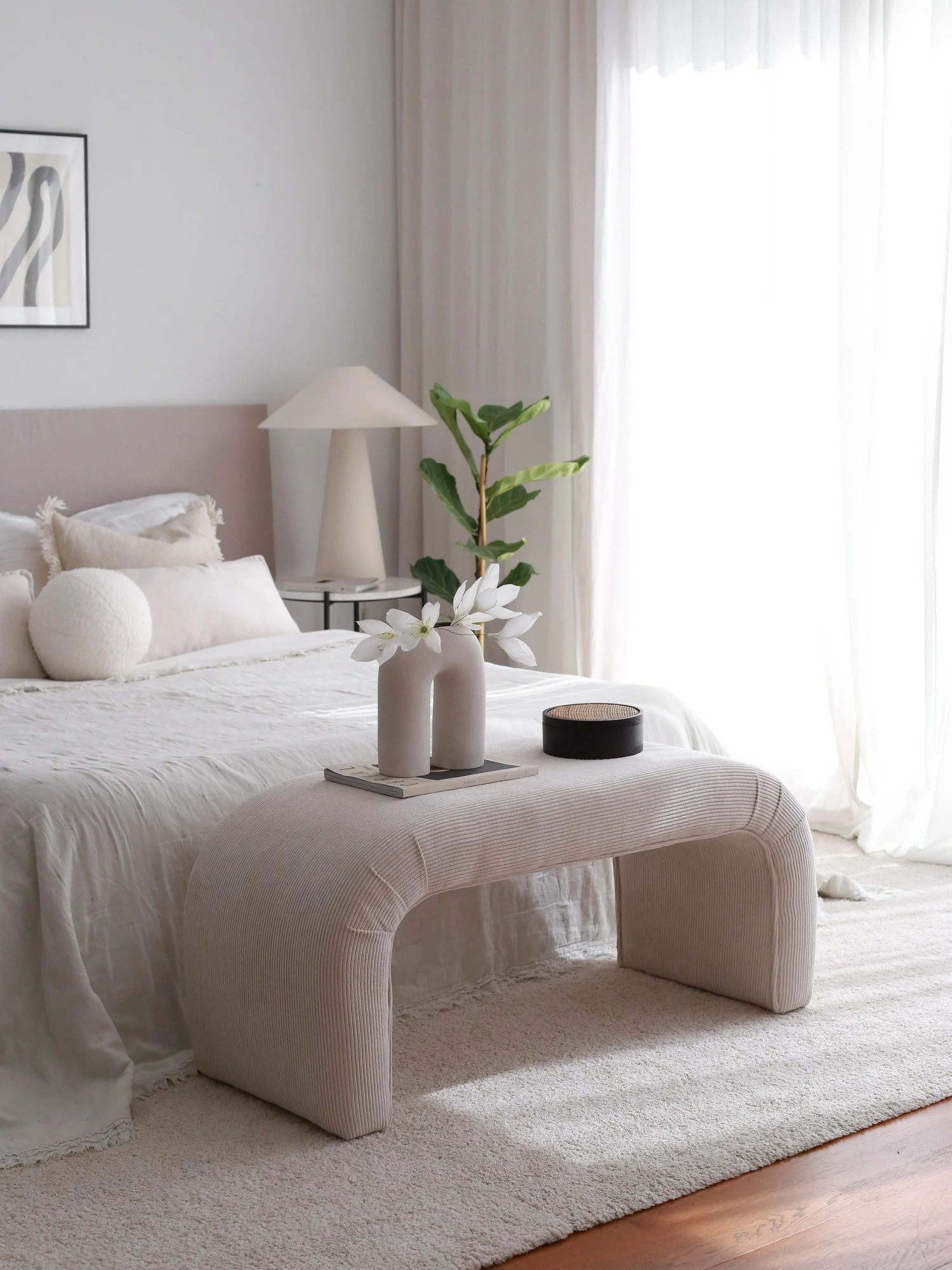 Pouf Atelier del Sofa, Nu Bench fitilli, ngjyrë e bardhë