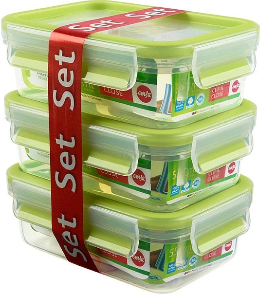 Set enësh plastike Emsa CLIP & CLOSE 2.0, 3 copë, 0.55L, kaltër