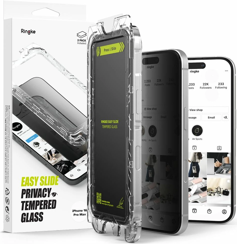 Xham mbrojtës privatësie Ringke Easy Slide për iPhone 16 Pro Max, 2 copë