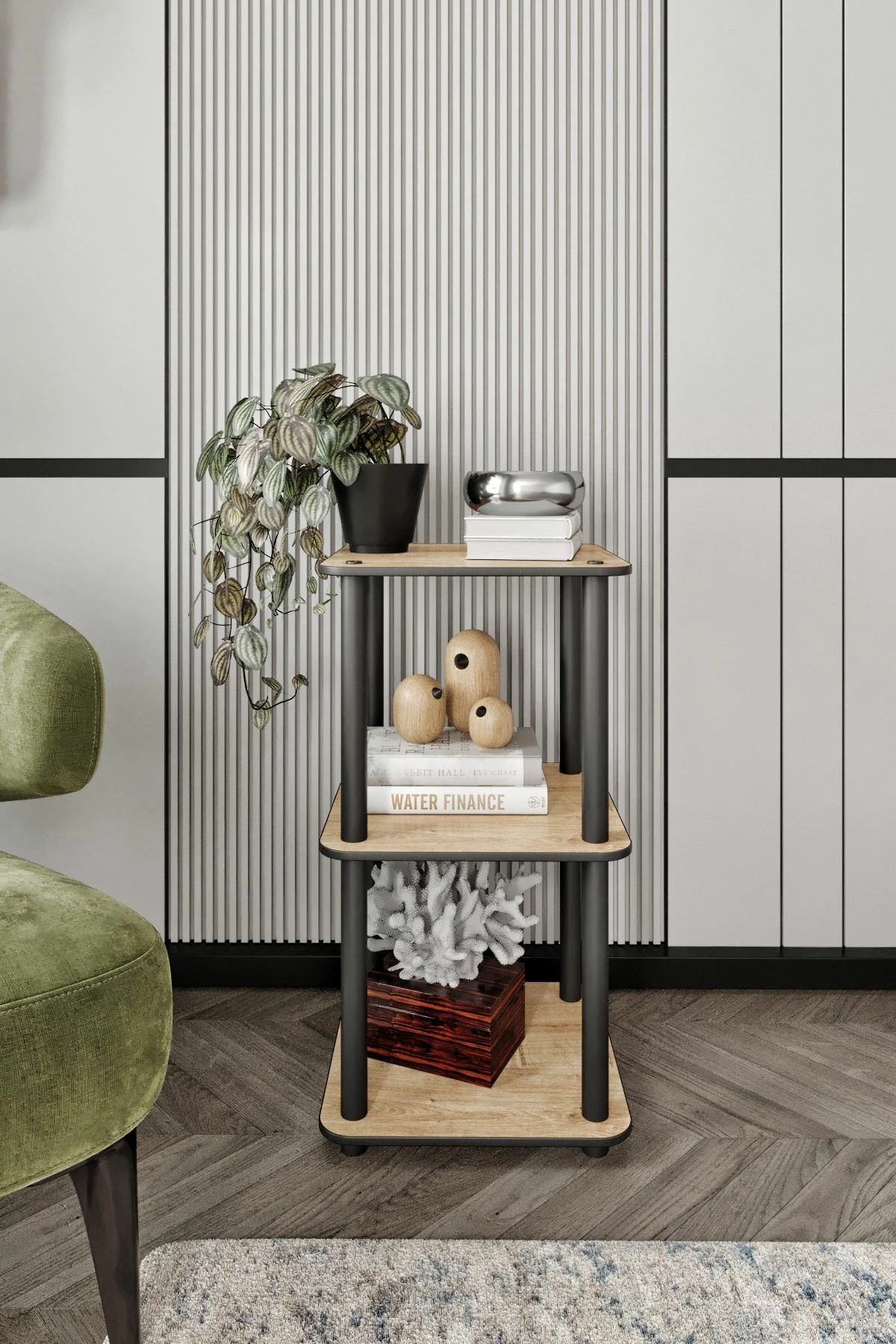 Raft librash Skye Decor, 3 kate, katror, ngjyrë lisi