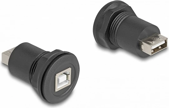Adapter USB DeLOCK, USB 2.0 Type-B femër në USB 2.0 Type-A femër, panel-mount, i zi