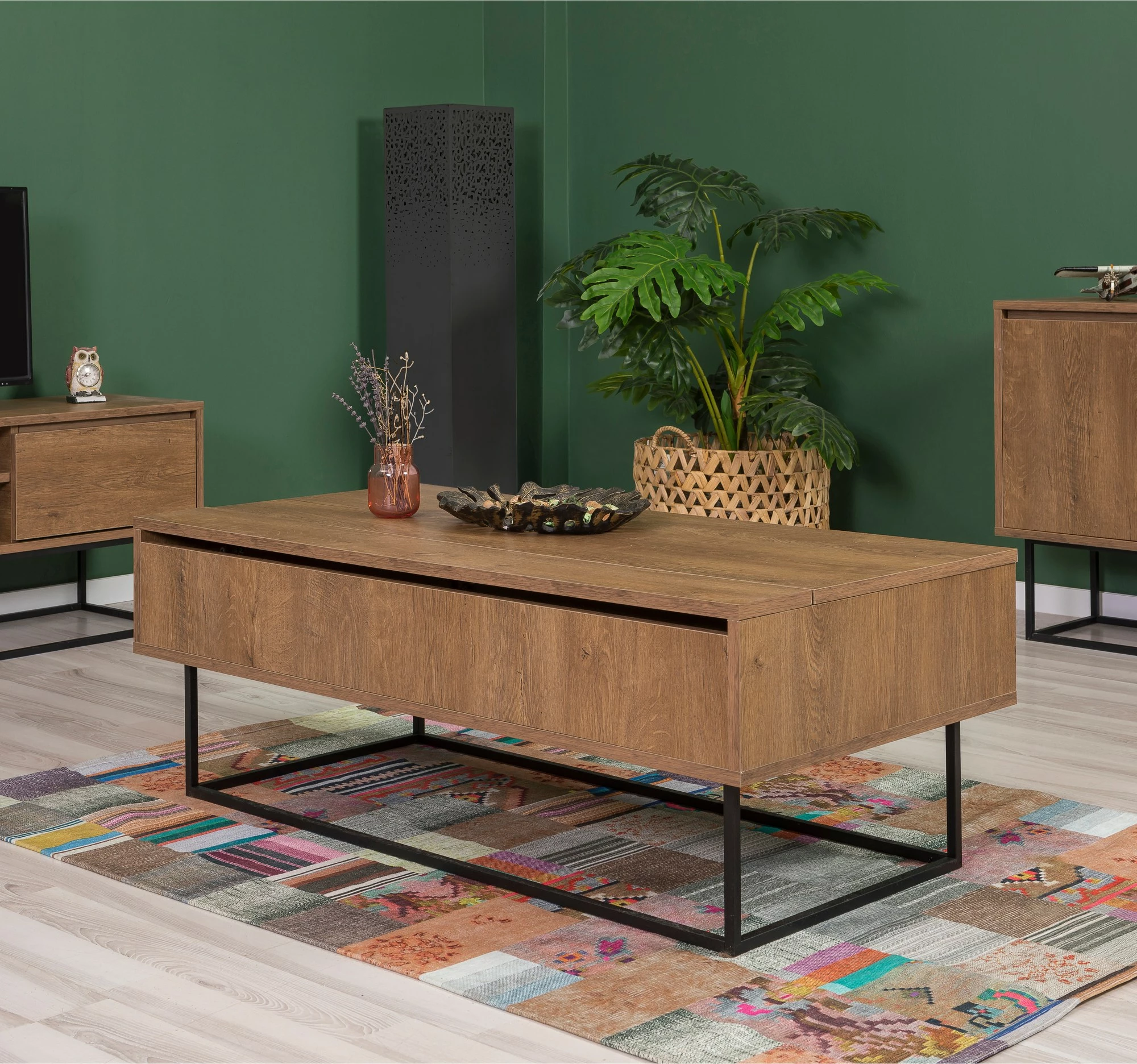 Set mobiljesh për dhomë dite, ngjyrë arre dhe e zezë, Skye Decor, Laxus Takım 23