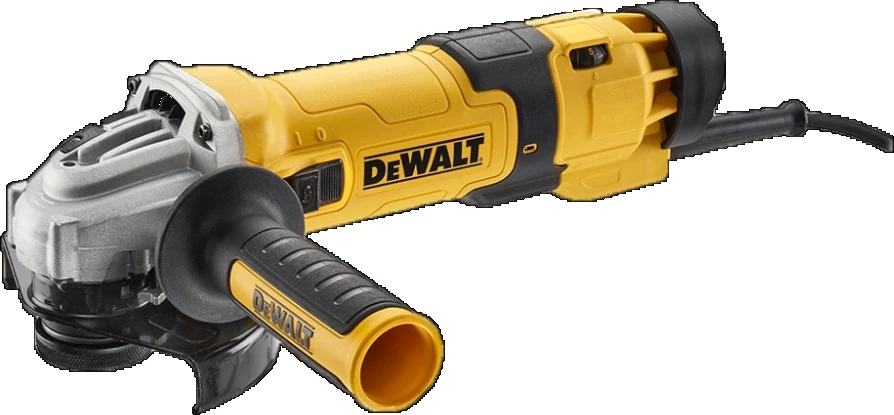Brus këndor Dewalt DWE4257 1500W 125 mm me rregullim shpejtësie, M14, verdhë/zi, set me mbrojtëse dhe dorezë anësore