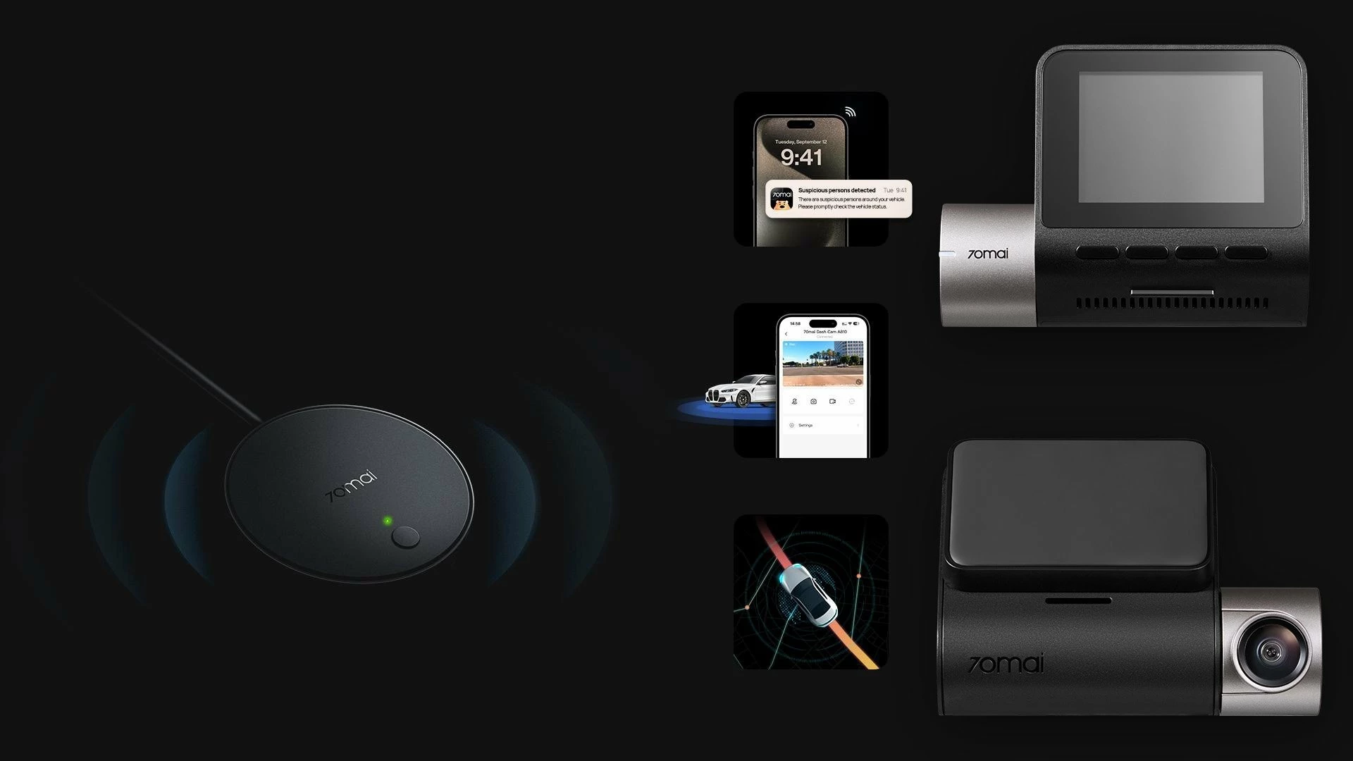 Kamerë regjistruese për veturë 70mai A510 1944p 60fps GPS 140° ekran 2" microSD deri 256GB, e zezë