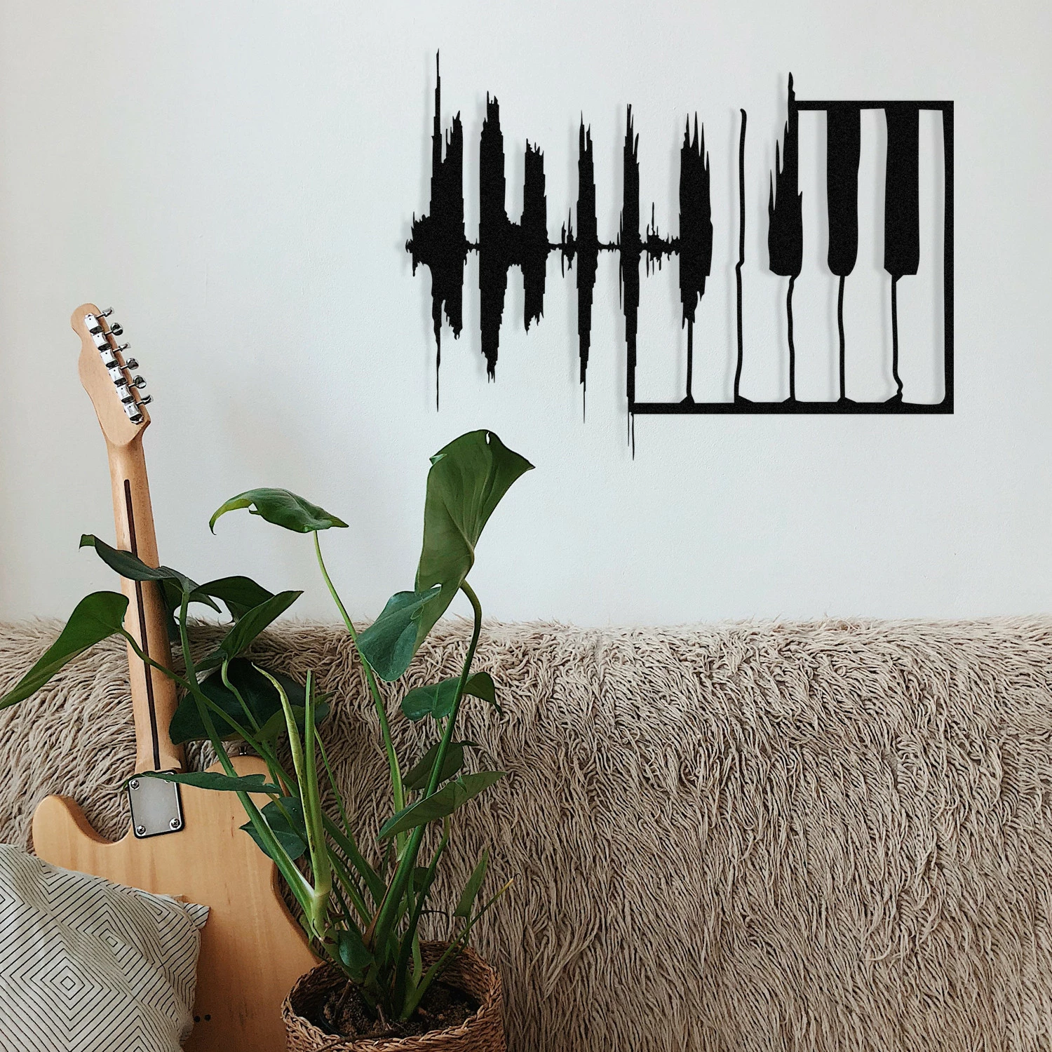 Aksesor dekorativ metalik për mur, Wallity My Music v2, ngjyrë e zezë, 70x53cm