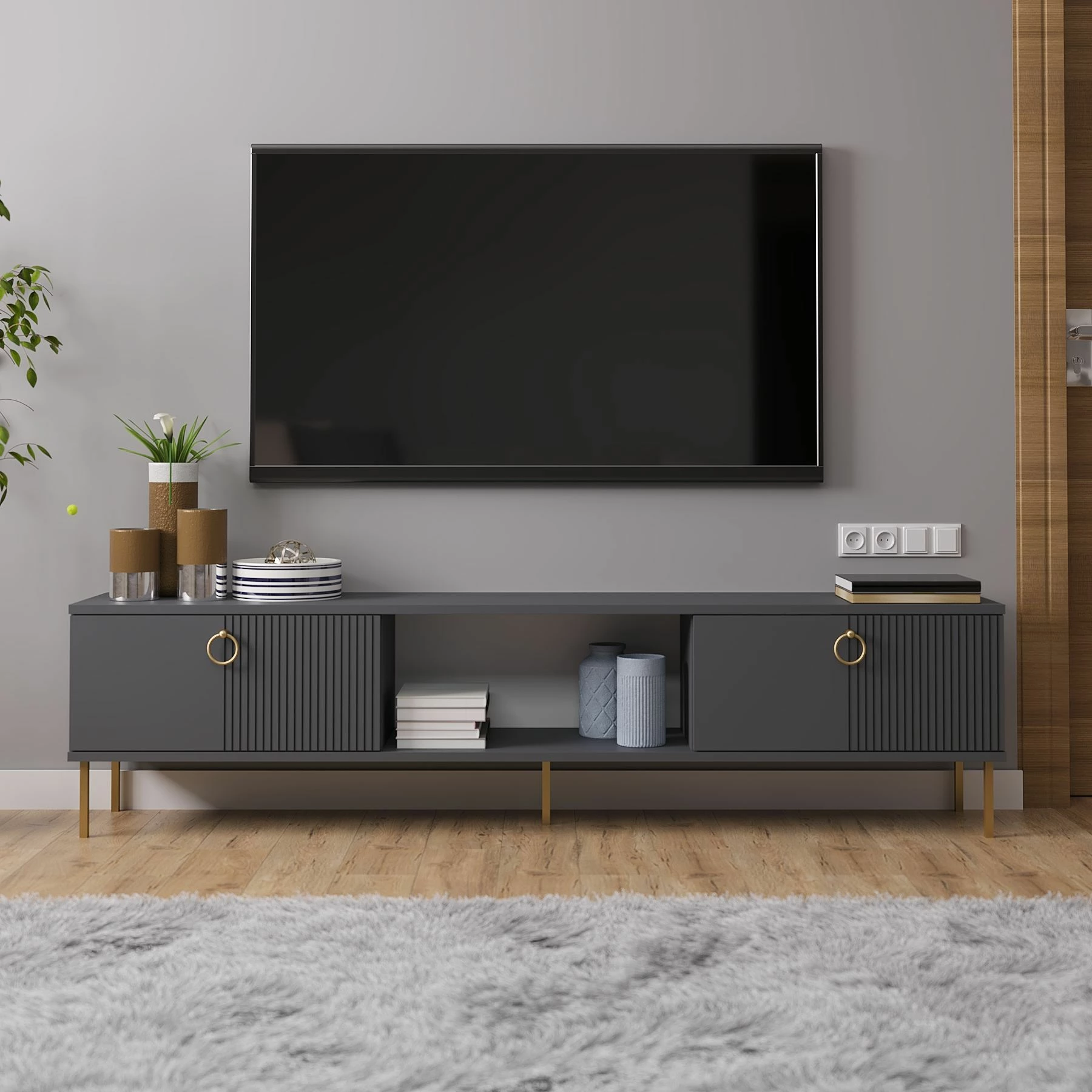 Komodë TV Skye Decor, ngjyrë antracit, 180x45x30cm