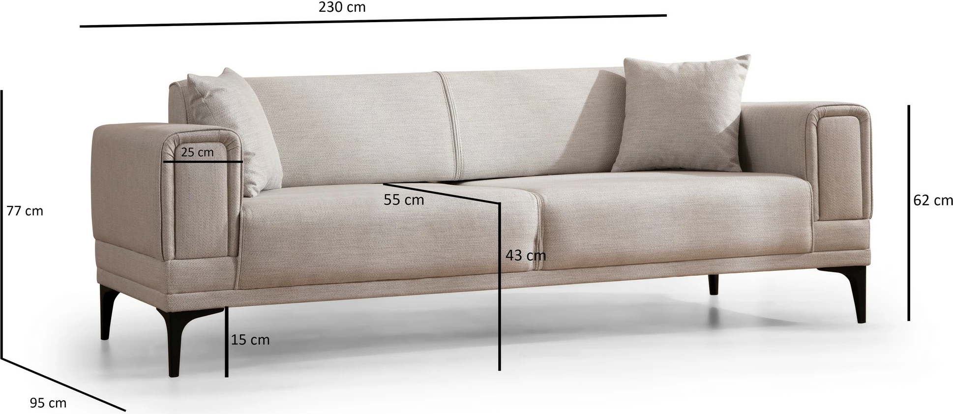 Divan 3-vendësh, shtrat, Atelier del Sofa, Horizon, ngjyrë ecru
