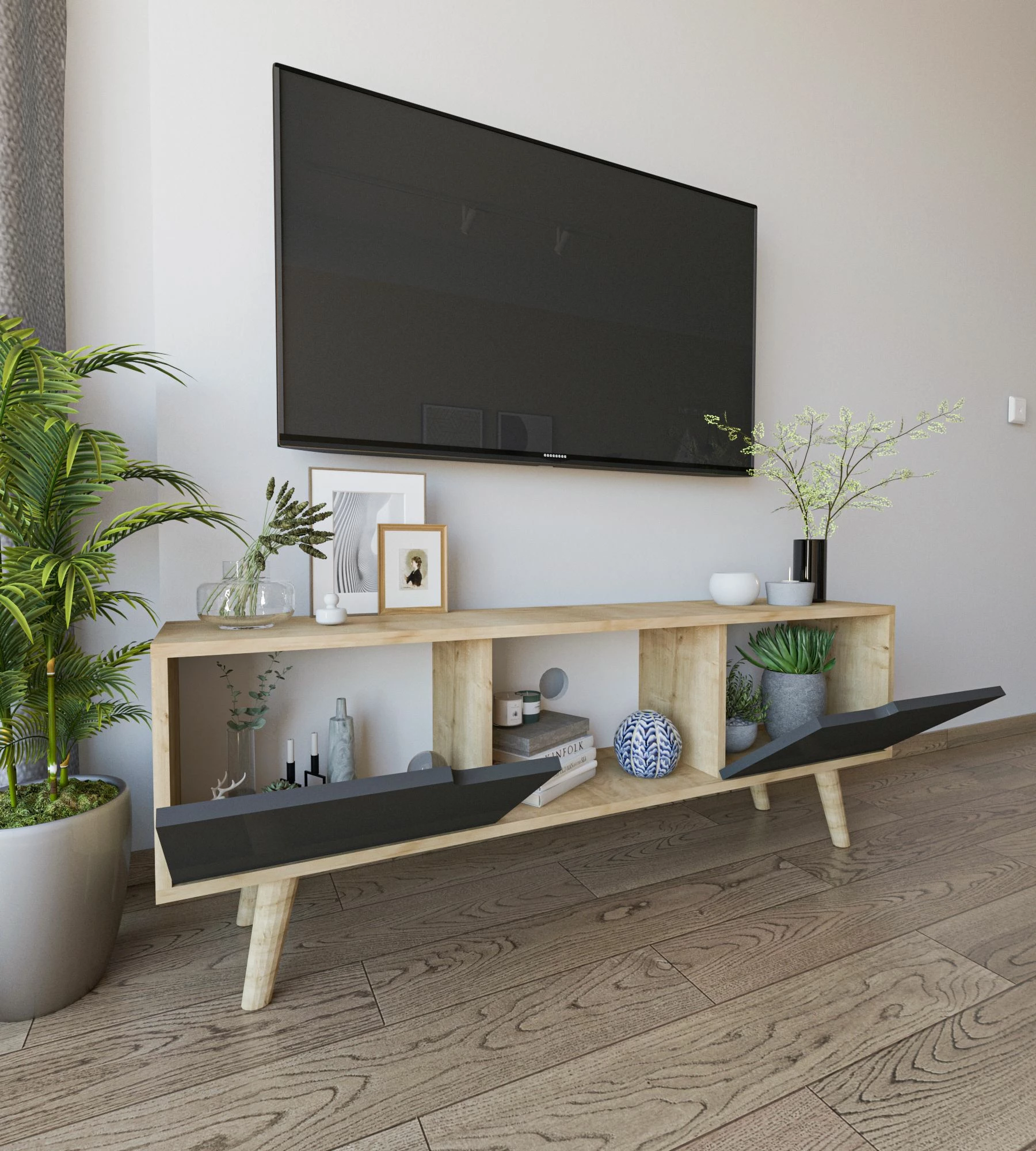 Komodë për TV Skye Decor, ngjyrë lisi Siena-Sapphire, antracit