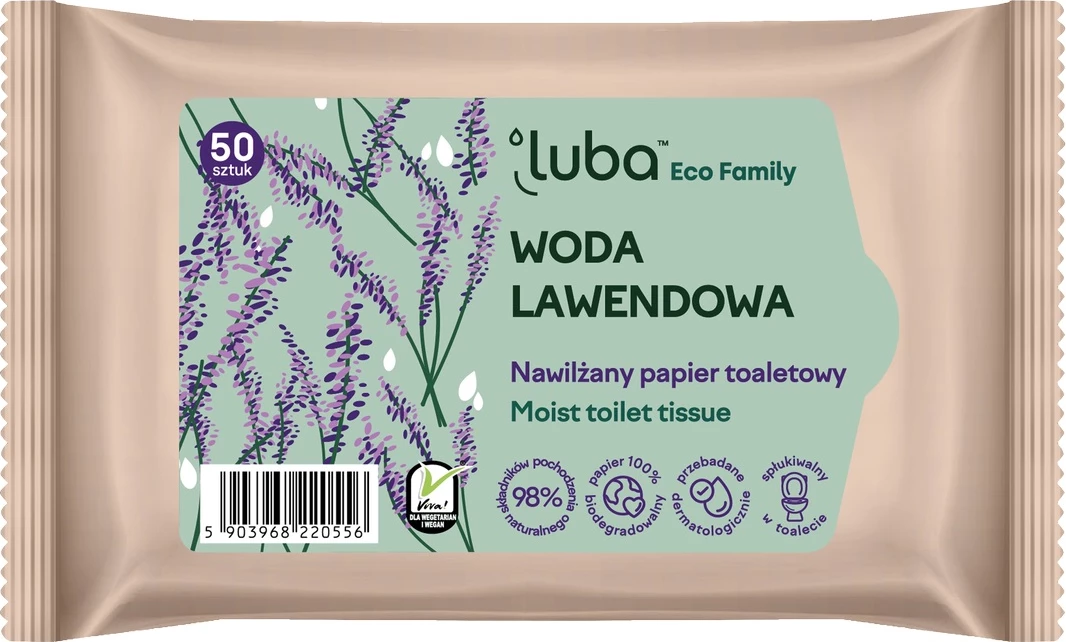 Letër e lagësht për tualet Luba Eco Family me ujë livandoje 50 copë