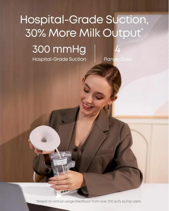 Pompë gjiri Anker eufy S1 Pro me ngrohje HeatFlow, kontroll me aplikacion, 300 mmHg, me kutí karikimi portative, kafe