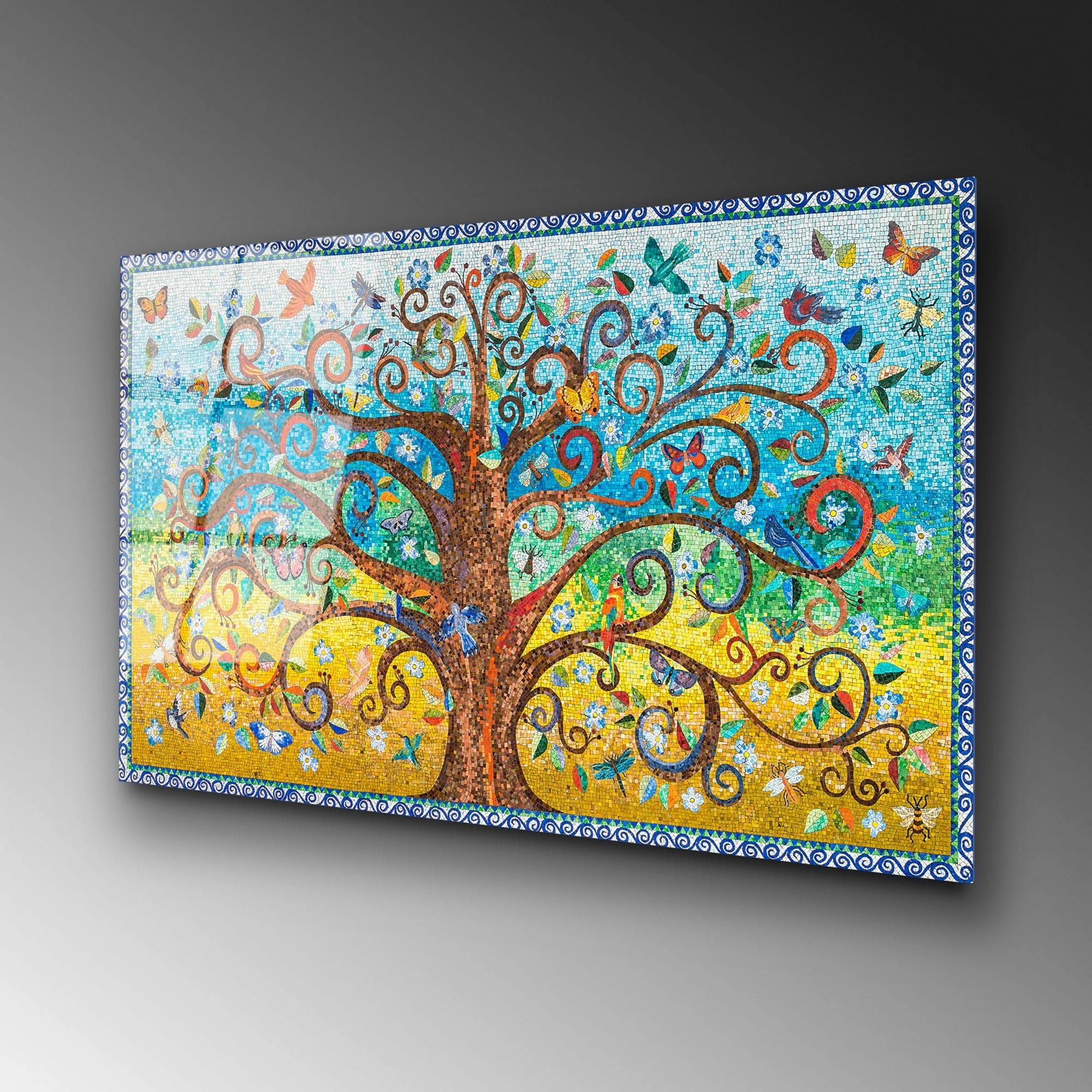 Pikturë dekorative prej xhami të temperuar, 'Pema e Jetës', shumëngjyrëshe, UV-211, 70x100cm