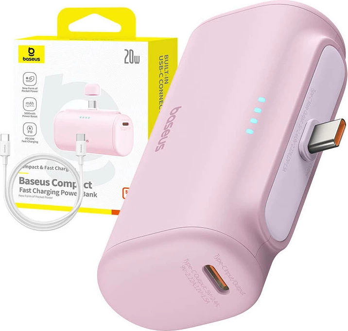 Powerbank Baseus Compact USB-C 5000mAh 20W, rozë