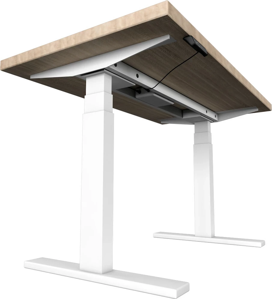 Tavolinë zyre me ngritje/ulje UVI Standard Sit-Stand 139x68cm, 62-128cm, 125kg, set kornizë + pllaka, Sonoma dhe e bardhë
