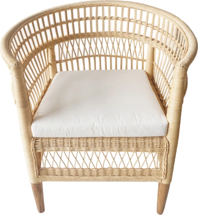 Fotel Necorian, dru tik, pe ratan natyral, jastëk i bardhë, 80x70x87cm