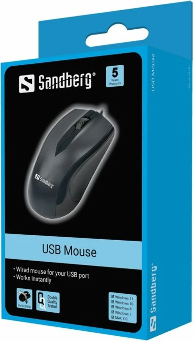 Maus SANDBERG 631-01, optik 1200 DPI, me kabllo USB 1.5 m, i zi