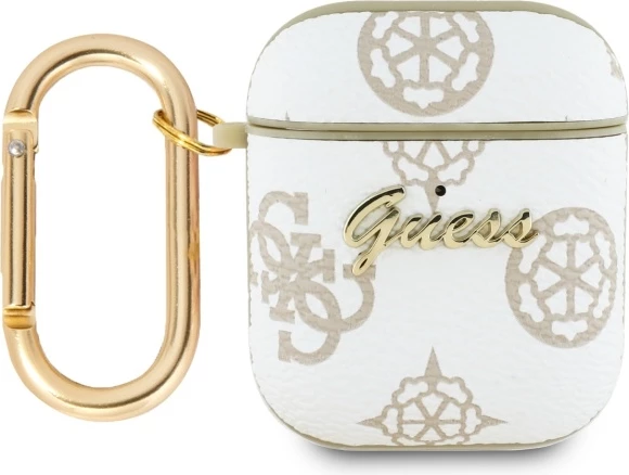 Mbështjellës Guess GUA2PG4GPH për AirPods 1/2, me karabinë, Bardhë