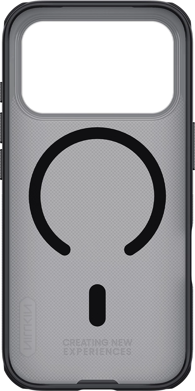 Mbështjellës Nillkin Super Frosted Shield Pro, për iPhone 17 Pro, MagSafe kompatibil, PC+TPU, e zezë transparente