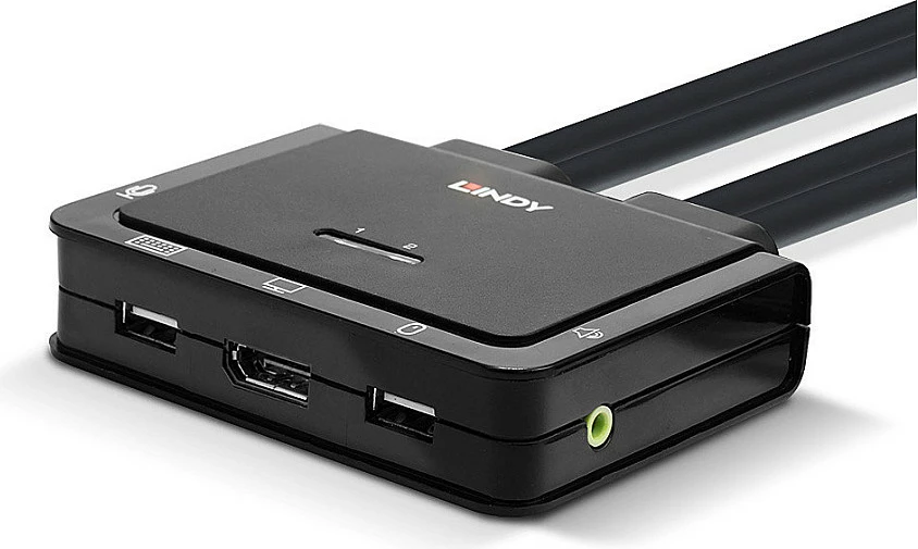 Switch KVM Lindy 2-Port DisplayPort 1.2 / USB-C, 4K@60Hz, me audio, i zi