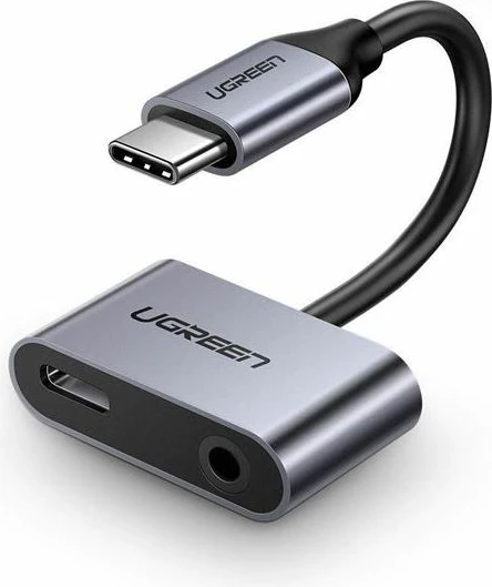 Adapter hub USB-C në 3.5mm + USB-C UGREEN 50596, gri