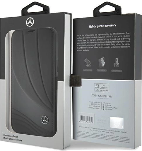 Mbështjellës Mercedes Leather Wave Pattern për iPhone 15 Pro, i zi