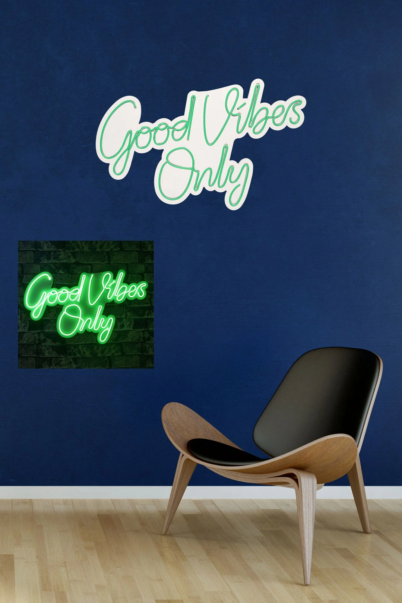 Dekor dritash LED plastike, Good Vibes Only, ngjyrë e gjelbër