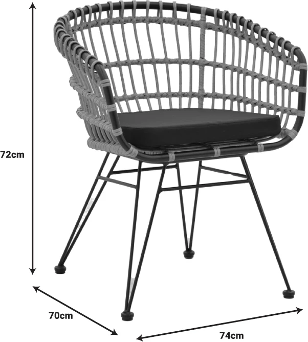 Tavolinë me karrige Naoki C set prej 7 copash, ratan natyral-metal i zi-xham 160x90x78cm